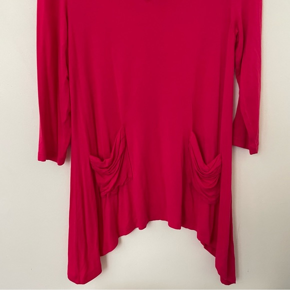 LOGO Lori Goldstein V-neck Tee 3/4 Sleeves Pockets Pink SZ Small - Picture 8 of 8